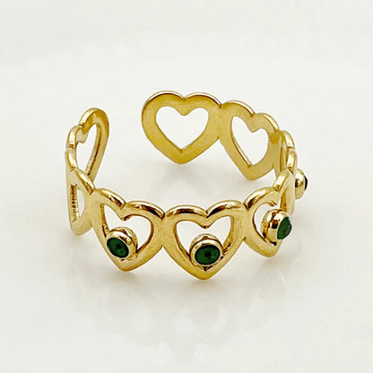 Wholesale Jewelry Casual Vacation Simple Style Heart Shape Lines 304 Stainless Steel Zircon 14K Gold Plated Plating Hollow Out Inlay Rings