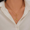 Wholesale Jewelry Casual Vintage Style Artistic Wings Key Lock 304 Stainless Steel 18K Gold Plated Hollow Out Double Layer Necklaces