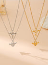 Wholesale Jewelry Casual Vintage Style Artistic Wings Key Lock 304 Stainless Steel 18K Gold Plated Hollow Out Double Layer Necklaces