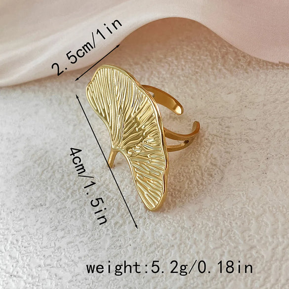 Wholesale Jewelry Casual Vintage Style Tropical Leaves 304 Stainless Steel 14K Gold Plated Plating Hollow Out Open Rings
