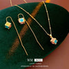 Wholesale Jewelry Cat's Eye Stone Copper Electroplated Heart Water Drop Bell Shaped Necklace And Earrings Set Highend Style