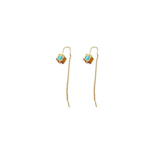 Wholesale Jewelry Cat's Eye Stone Copper Electroplated Heart Water Drop Bell Shaped Necklace And Earrings Set Highend Style