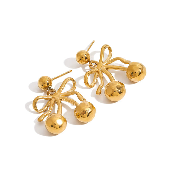 Wholesale Jewelry Cherry Shape Geometric Stainless Steel Electroplated Earrings For Women