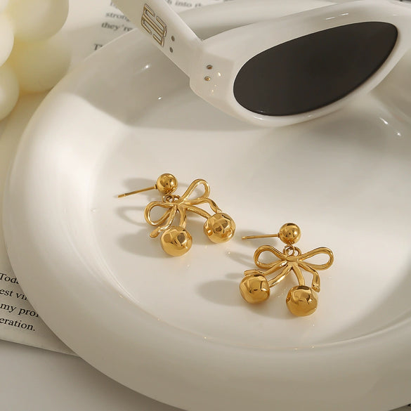 Wholesale Jewelry Cherry Shape Geometric Stainless Steel Electroplated Earrings For Women