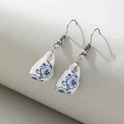 1 Pair Chinoiserie Color Block Plating Ceramics Gold Plated Drop Earrings