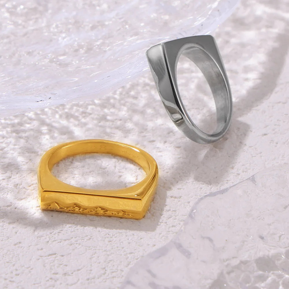 Wholesale Jewelry Chinoiserie Simple Style Circle Sea Wave 304 Stainless Steel 18K Gold Plated Plating Rings