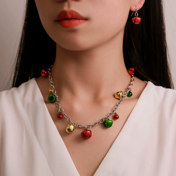 Wholesale Jewelry Christmas Bell Alloy Electroplated Necklace Bracelet Earrings Set