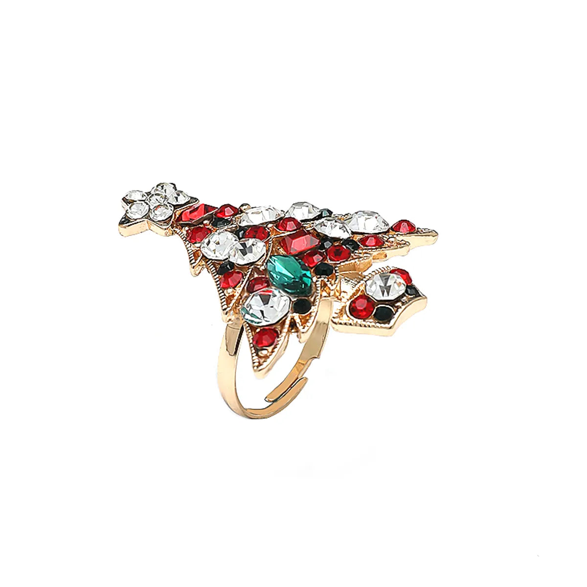 Christmas Christmas Tree Alloy Inlay Rhinestones Christmas Women'S Open Ring