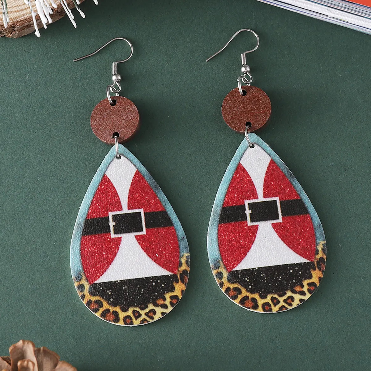 Wholesale Jewelry Christmas Santa Claus Letter Snowman Pu Leather Printing Drop Earrings