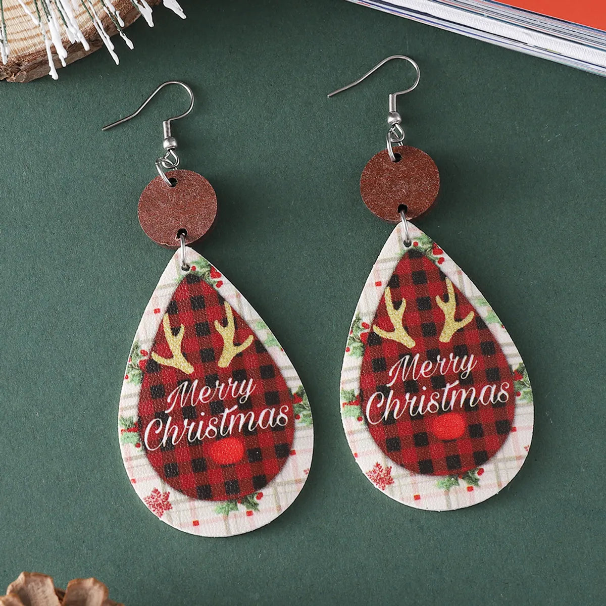 Wholesale Jewelry Christmas Santa Claus Letter Snowman Pu Leather Printing Drop Earrings