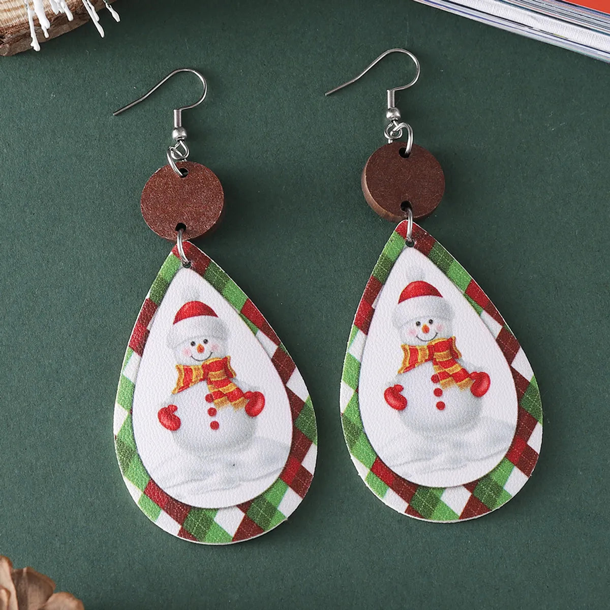 Wholesale Jewelry Christmas Santa Claus Letter Snowman Pu Leather Printing Drop Earrings