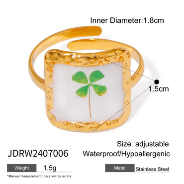 Wholesale Jewelry Classic Style Artistic Four Leaf Clover Stainless Steel Four Leaf Clover Open Rings