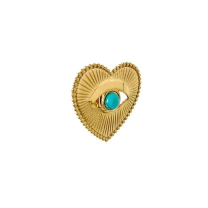 Wholesale Jewelry Classic Style Heart Shape Titanium Steel Artificial Pearls Turquoise Enamel Plating Inlay Adjustable Ring