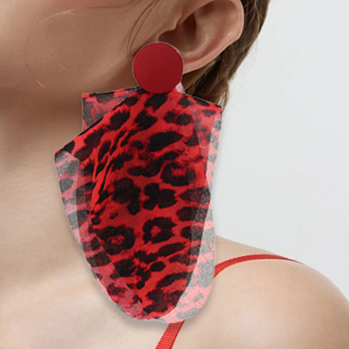 Wholesale Jewelry Classic Style Leopard Alloy Cloth Printing Drop Earrings