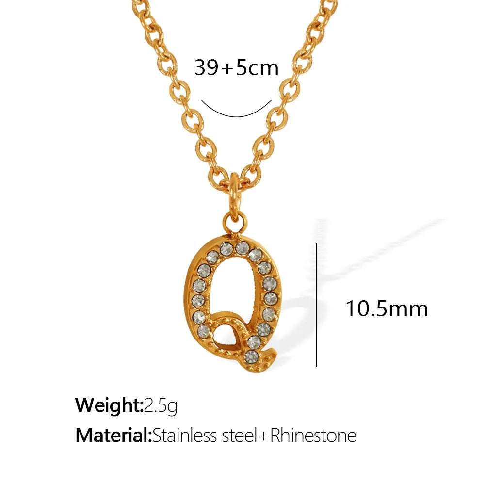 Wholesale Jewelry Classic Style Letter Titanium Steel Rhinestones Plating Inlay Pendant Necklace