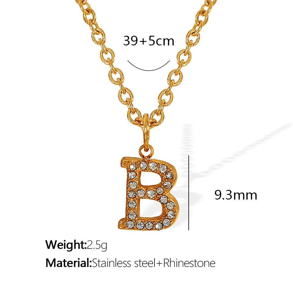 Wholesale Jewelry Classic Style Letter Titanium Steel Rhinestones Plating Inlay Pendant Necklace