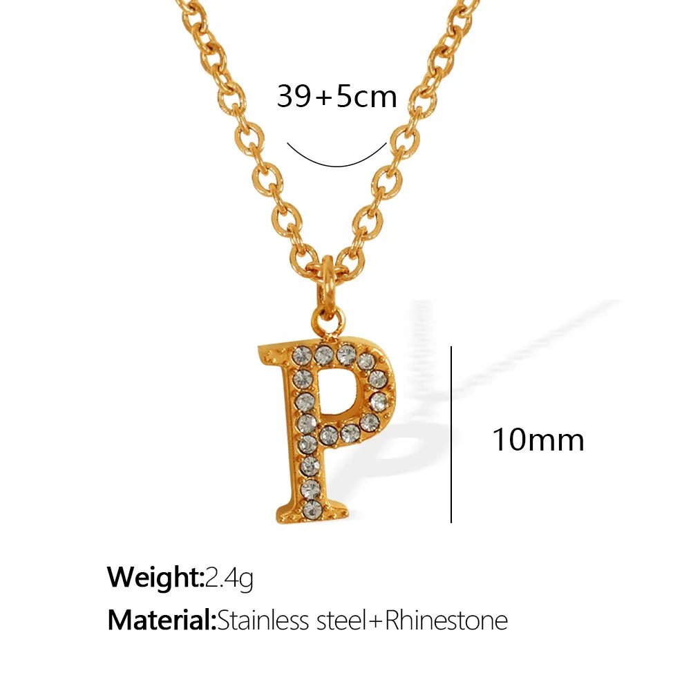 Wholesale Jewelry Classic Style Letter Titanium Steel Rhinestones Plating Inlay Pendant Necklace