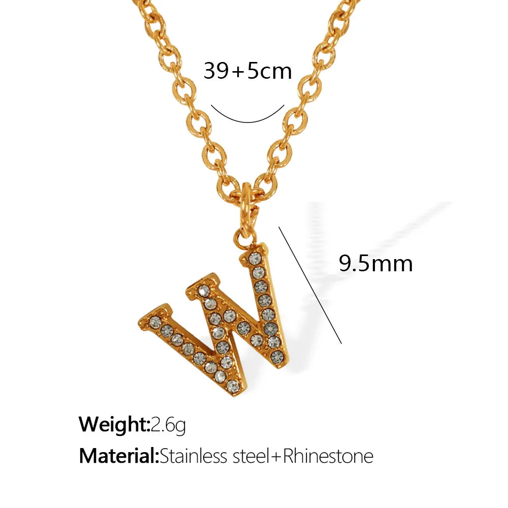 Wholesale Jewelry Classic Style Letter Titanium Steel Rhinestones Plating Inlay Pendant Necklace