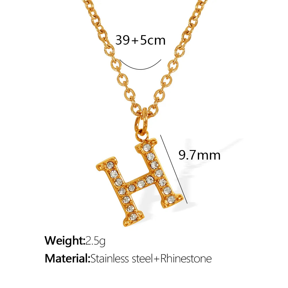 Wholesale Jewelry Classic Style Letter Titanium Steel Rhinestones Plating Inlay Pendant Necklace