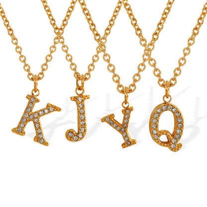 Wholesale Jewelry Classic Style Letter Titanium Steel Rhinestones Plating Inlay Pendant Necklace