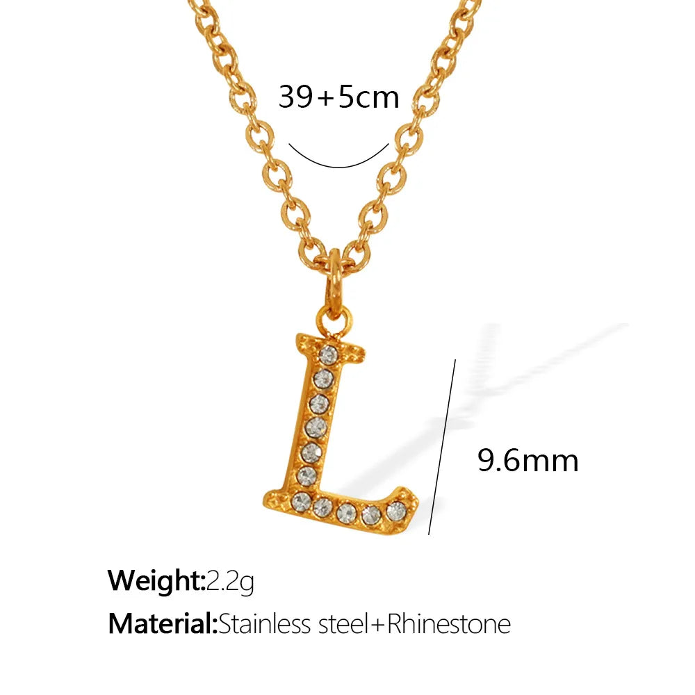 Wholesale Jewelry Classic Style Letter Titanium Steel Rhinestones Plating Inlay Pendant Necklace