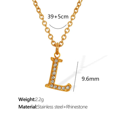 Wholesale Jewelry Classic Style Letter Titanium Steel Rhinestones Plating Inlay Pendant Necklace