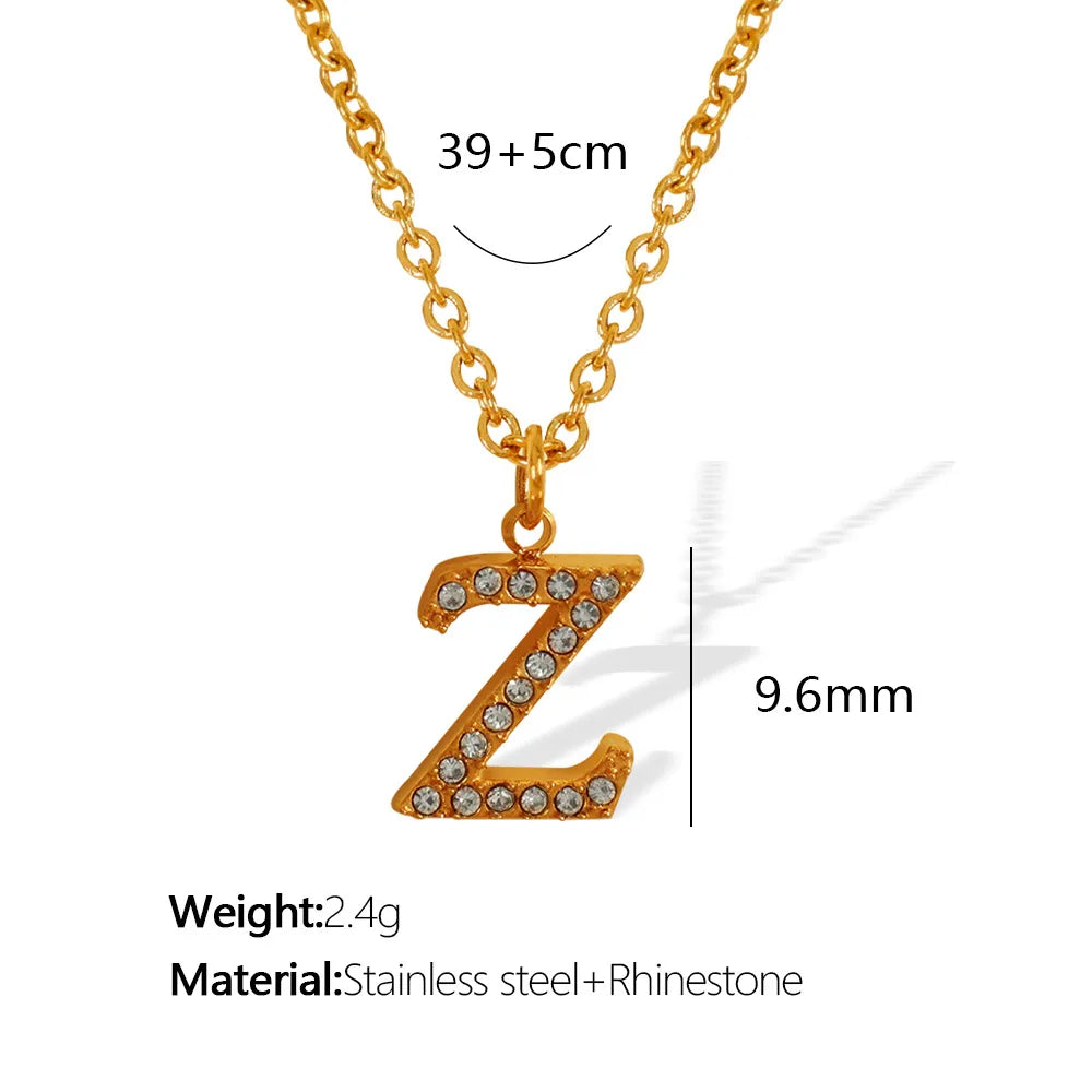 Wholesale Jewelry Classic Style Letter Titanium Steel Rhinestones Plating Inlay Pendant Necklace