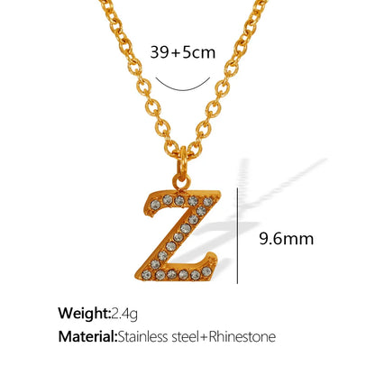 Wholesale Jewelry Classic Style Letter Titanium Steel Rhinestones Plating Inlay Pendant Necklace