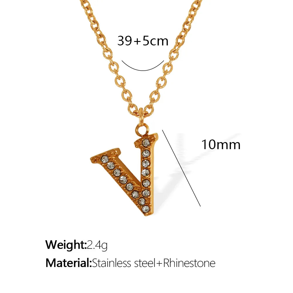 Wholesale Jewelry Classic Style Letter Titanium Steel Rhinestones Plating Inlay Pendant Necklace