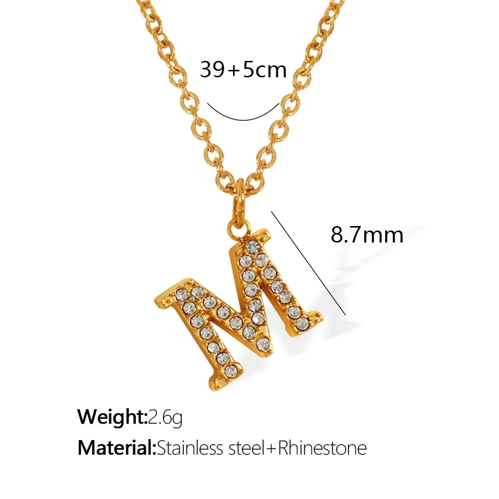 Wholesale Jewelry Classic Style Letter Titanium Steel Rhinestones Plating Inlay Pendant Necklace