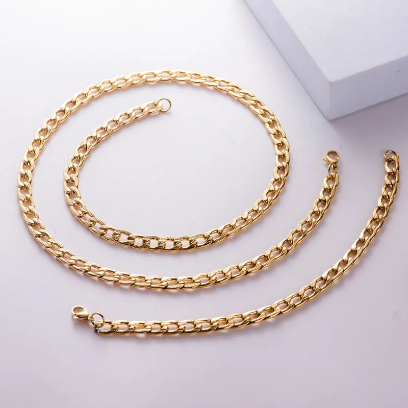 Wholesale Jewelry Classic Style Pattern 304 Stainless Steel 18K Gold Plated Bracelets Necklace Jewelry Set