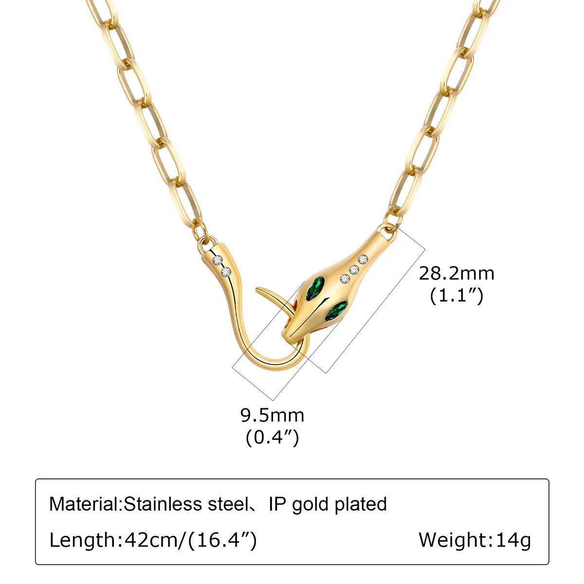 Wholesale Jewelry Classic Style Snake 201 Stainless Steel Zircon 18K Gold Plated Toggle Inlay Pendant Necklace