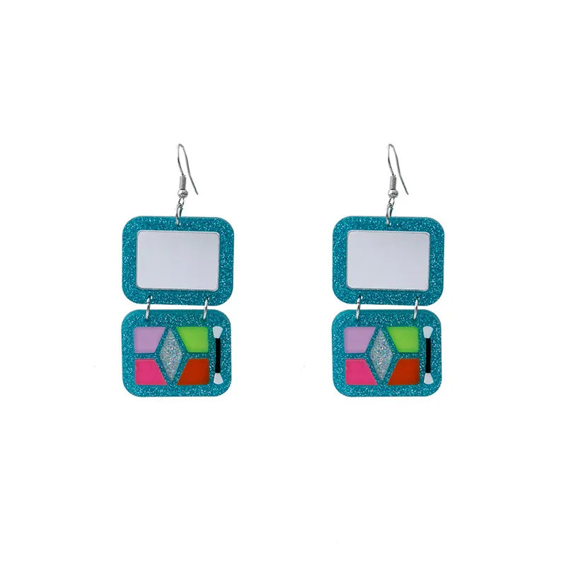 1 Pair Classic Style Square Patchwork Plastic Resin Drop Earrings