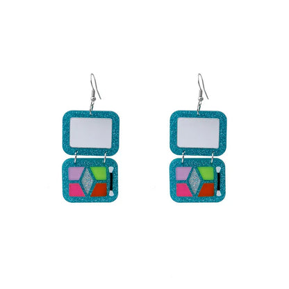 1 Pair Classic Style Square Patchwork Plastic Resin Drop Earrings