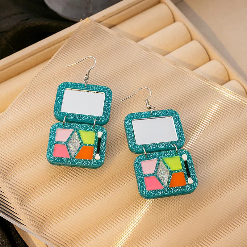 1 Pair Classic Style Square Patchwork Plastic Resin Drop Earrings