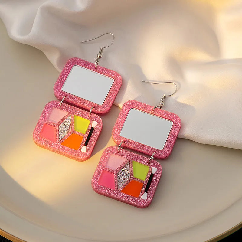 1 Pair Classic Style Square Patchwork Plastic Resin Drop Earrings