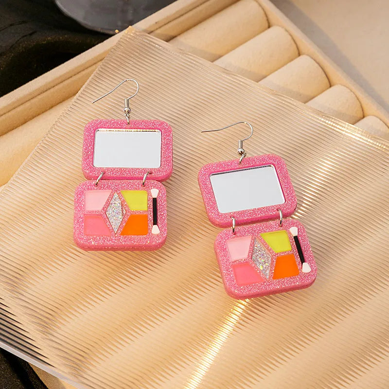 1 Pair Classic Style Square Patchwork Plastic Resin Drop Earrings