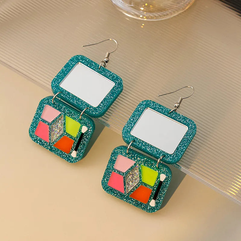 1 Pair Classic Style Square Patchwork Plastic Resin Drop Earrings