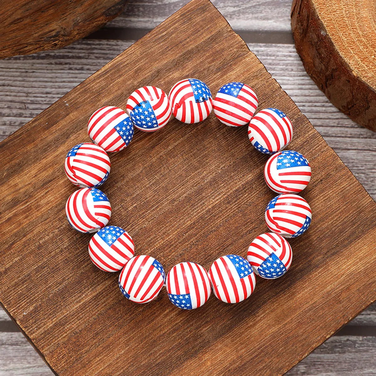 Classic Style Star Stripe Wood Wholesale Bracelets