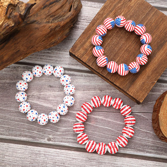 Classic Style Star Stripe Wood Wholesale Bracelets