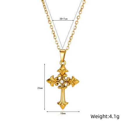 Wholesale Jewelry Classical Hip-Hop Cool Style Cross 304 Stainless Steel Zircon Inlay Pendant Necklace