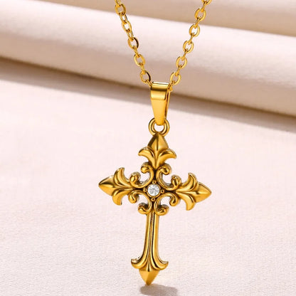 Wholesale Jewelry Classical Hip-Hop Cool Style Cross 304 Stainless Steel Zircon Inlay Pendant Necklace