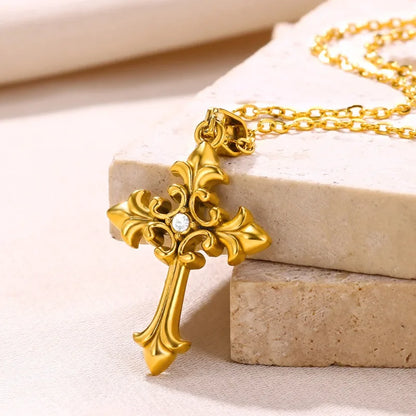 Wholesale Jewelry Classical Hip-Hop Cool Style Cross 304 Stainless Steel Zircon Inlay Pendant Necklace