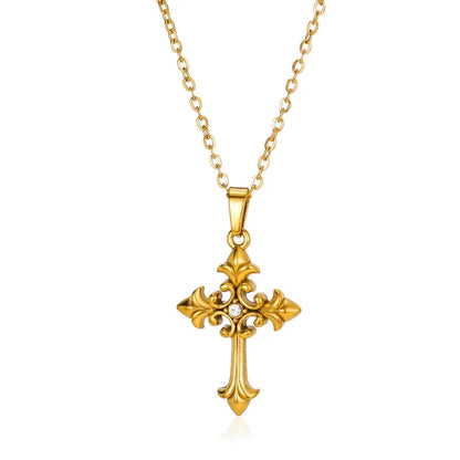 Wholesale Jewelry Classical Hip-Hop Cool Style Cross 304 Stainless Steel Zircon Inlay Pendant Necklace