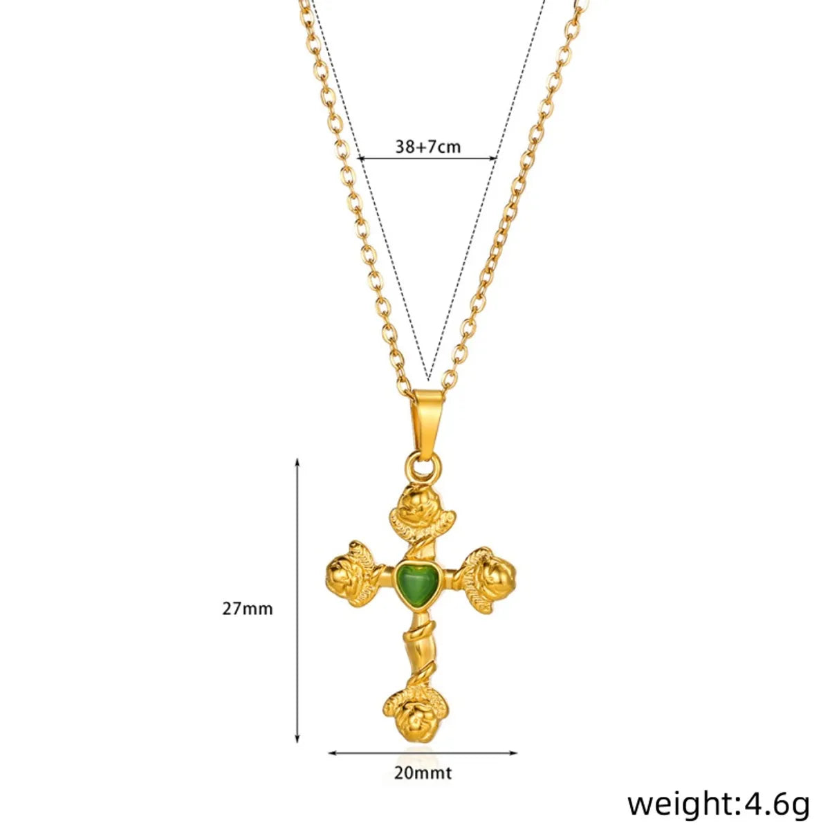 Wholesale Jewelry Classical Retro Cross Heart Shape 304 Stainless Steel Opal 18K Gold Plated Plating Pendant Necklace