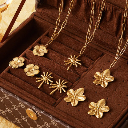 Wholesale Jewelry Classical Retro Flower Bow Knot 304 Stainless Steel 18K Gold Plated Plating Jewelry Set