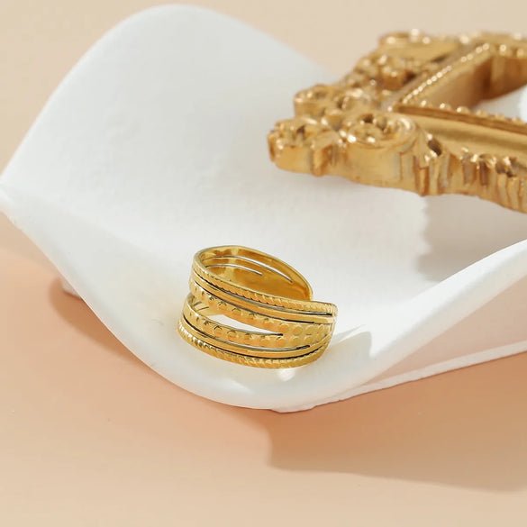 Wholesale Jewelry Classical Retro Solid Color 304 Stainless Steel 18K Gold Plated Open Rings