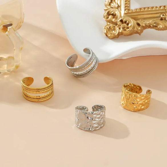 Wholesale Jewelry Classical Retro Solid Color 304 Stainless Steel 18K Gold Plated Open Rings
