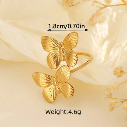 Wholesale Jewelry Classical Romantic Solid Color Butterfly Bow Knot 304 Stainless Steel Open Rings