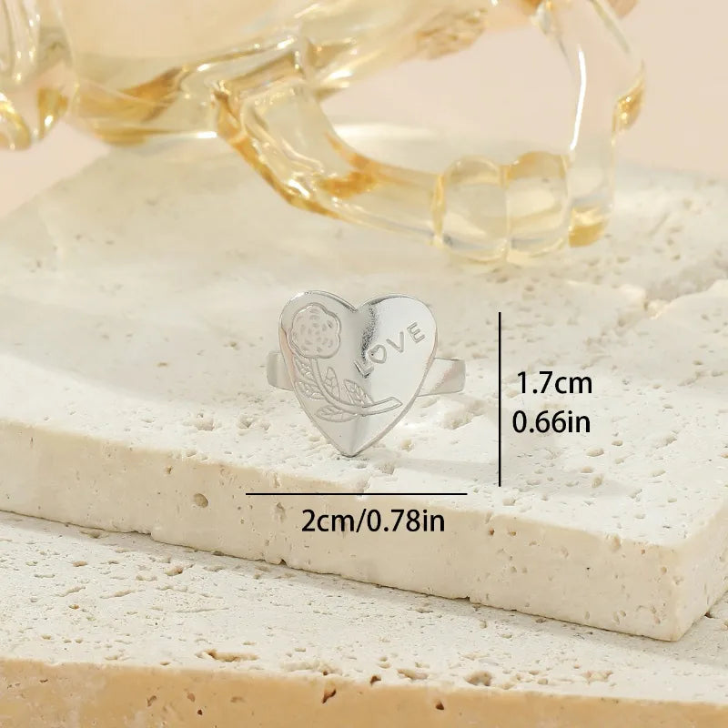 Wholesale Jewelry Classical Solid Color Heart Shape 304 Stainless Steel Rings